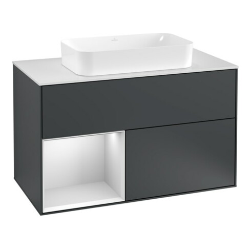 V&B Waschtischunterschrank Wandbeleuchtung Finion 100, Pl w m, Rg l w m Lac, md bl. m Lac