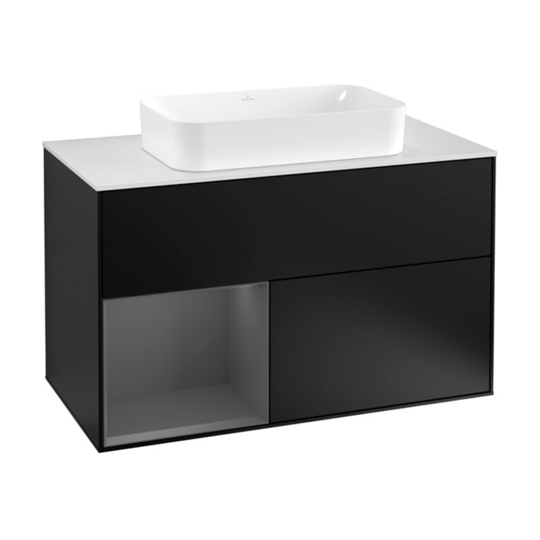 V&B Waschtischunterschrank Wandbeleuchtung Finion 100, Pl w m, Rg li Anthrac. m, bla m Lac