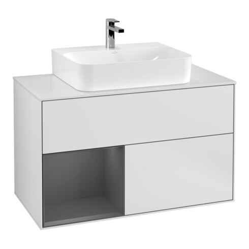 V&B Waschtischunterschrank Wandbeleuchtung Finion 100, Pl w m, Rg li Anthrac. m, wh. m Lac