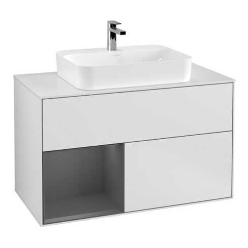 V&B Waschtischunterschrank Wandbeleuchtung Finion 100, Pl w m, Rg li Anthrac. m, wh. m Lac