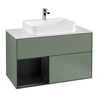 V&B Waschtischunterschrank Wandbeleuchtung Finion 100, Pl w m, Rg li bla m Lac, Oli. m Lac