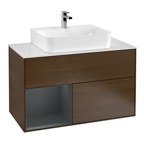 V&B Waschtischunterschrank Wandbeleuchtung Finion 100, Pl w m, Rg li md bl. m Lac, wal ven