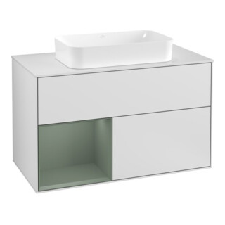 V&B Waschtischunterschrank Wandbeleuchtung Finion 100, Pl w m, Rg li Oli. m Lac, wh. m Lac