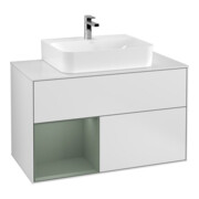 V&B Waschtischunterschrank Wandbeleuchtung Finion 100, Pl w m, Rg li Oli. m Lac, wh. m Lac