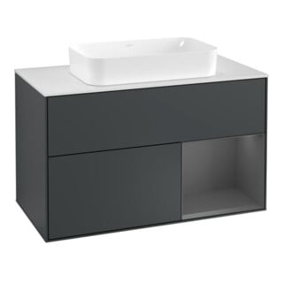 V&B Waschtischunterschrank Wandbeleuchtung Finion 100, Pl w m, Rg r A m, md bl. m Lac