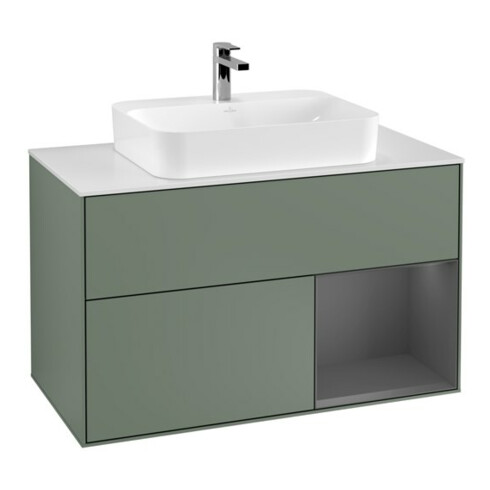 V&B Waschtischunterschrank Wandbeleuchtung Finion 100, Pl w m, Rg r Anthrac. m, Oli. m Lac