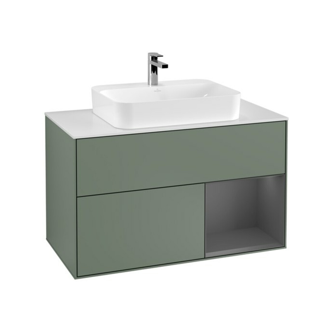 V&B Waschtischunterschrank Wandbeleuchtung Finion 100, Pl w m, Rg r Anthrac. m, Oli. m Lac