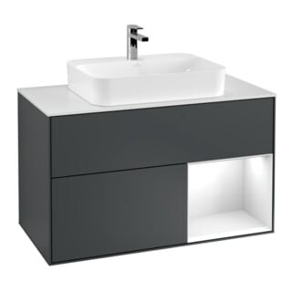 V&B Waschtischunterschrank Wandbeleuchtung Finion 100, Pl w m, Rg r g w Lac, md bl. m Lac