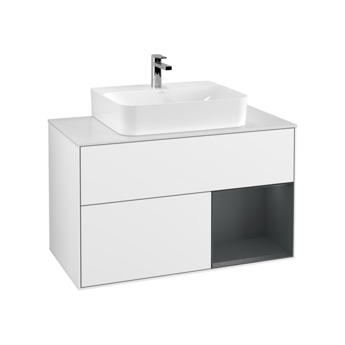 V&B Waschtischunterschrank Wandbeleuchtung Finion 100, Pl w m, Rg r md b m La, glo wh. Lac