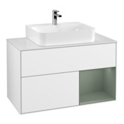 V&B Waschtischunterschrank Wandbeleuchtung Finion 100, Pl w m, Rg r Ol m Lac, glo wh. Lac