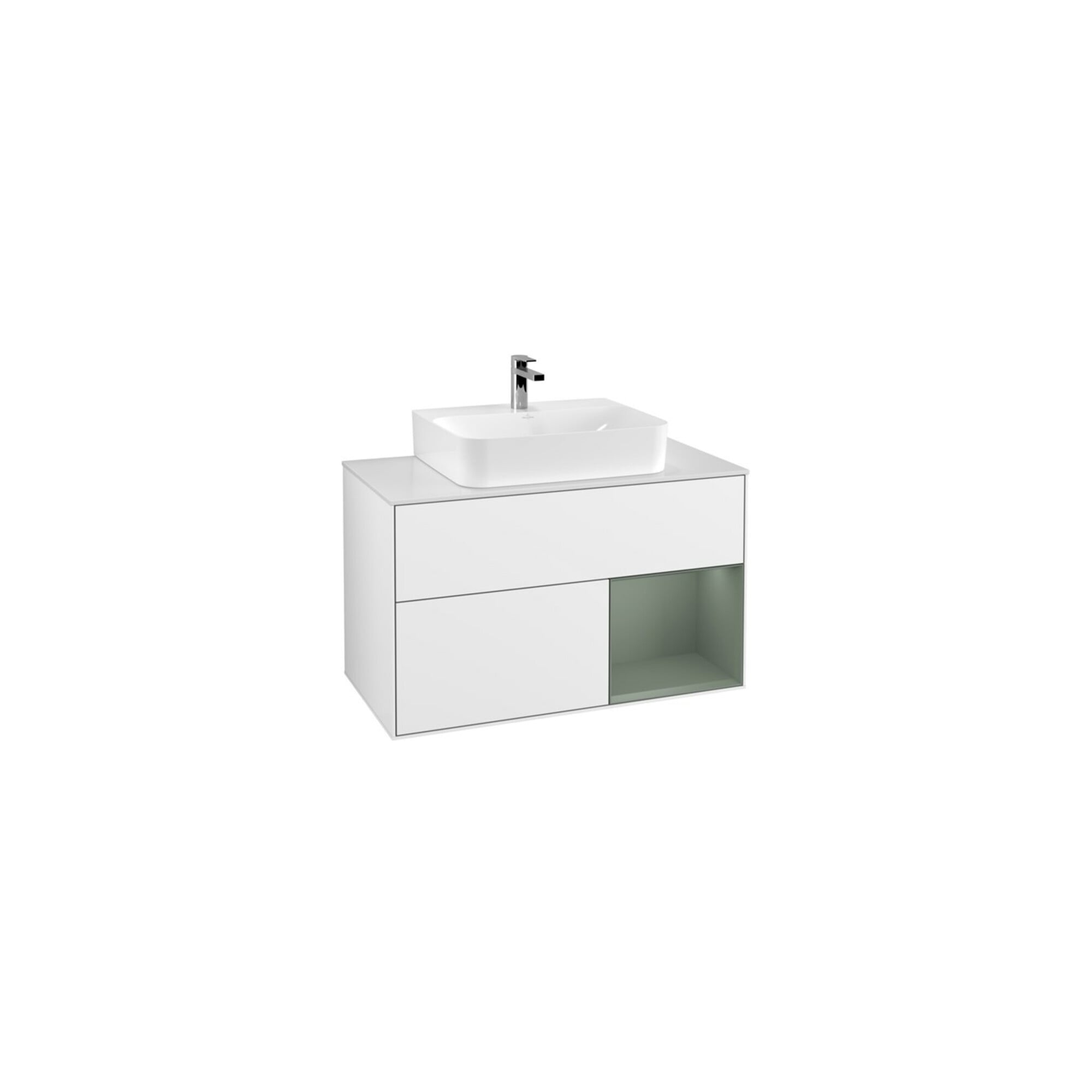 V&B Waschtischunterschrank Wandbeleuchtung Finion 100, Pl w m, Rg r Ol m Lac, glo wh. Lac ; Villeroy & Boch