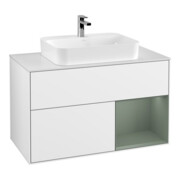 V&B Waschtischunterschrank Wandbeleuchtung Finion 100, Pl w m, Rg r Ol m Lac, glo wh. Lac