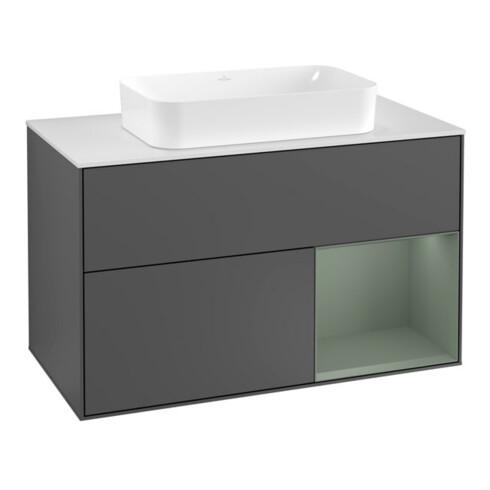 V&B Waschtischunterschrank Wandbeleuchtung Finion 100, Pl w m, Rg r Oli. m Lac, Anthrac. m