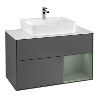 V&B Waschtischunterschrank Wandbeleuchtung Finion 100, Pl w m, Rg r Oli. m Lac, Anthrac. m