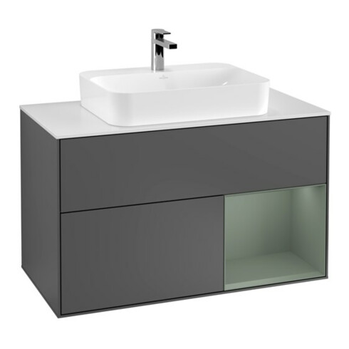 V&B Waschtischunterschrank Wandbeleuchtung Finion 100, Pl w m, Rg r Oli. m Lac, Anthrac. m