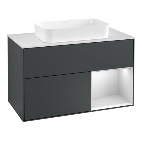 V&B Waschtischunterschrank Wandbeleuchtung Finion 100, Pl w m, Rg r w m Lac, md bl. m Lac
