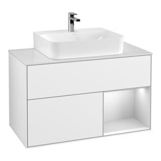 V&B Waschtischunterschrank Wandbeleuchtung Finion 100, Pl w m, Rg r wh. m Lac, glo wh. Lac