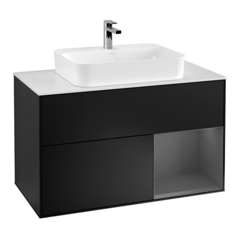 V&B Waschtischunterschrank Wandbeleuchtung Finion 100, Pl w m, Rg re Anthrac. m, bla m Lac