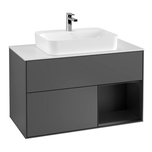 V&B Waschtischunterschrank Wandbeleuchtung Finion 100, Pl w m, Rg re bla m Lac, Anthrac. m
