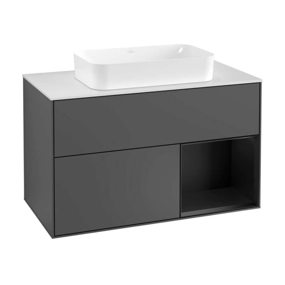 V&B Waschtischunterschrank Wandbeleuchtung Finion 100, Pl w m, Rg re bla m Lac, Anthrac. m