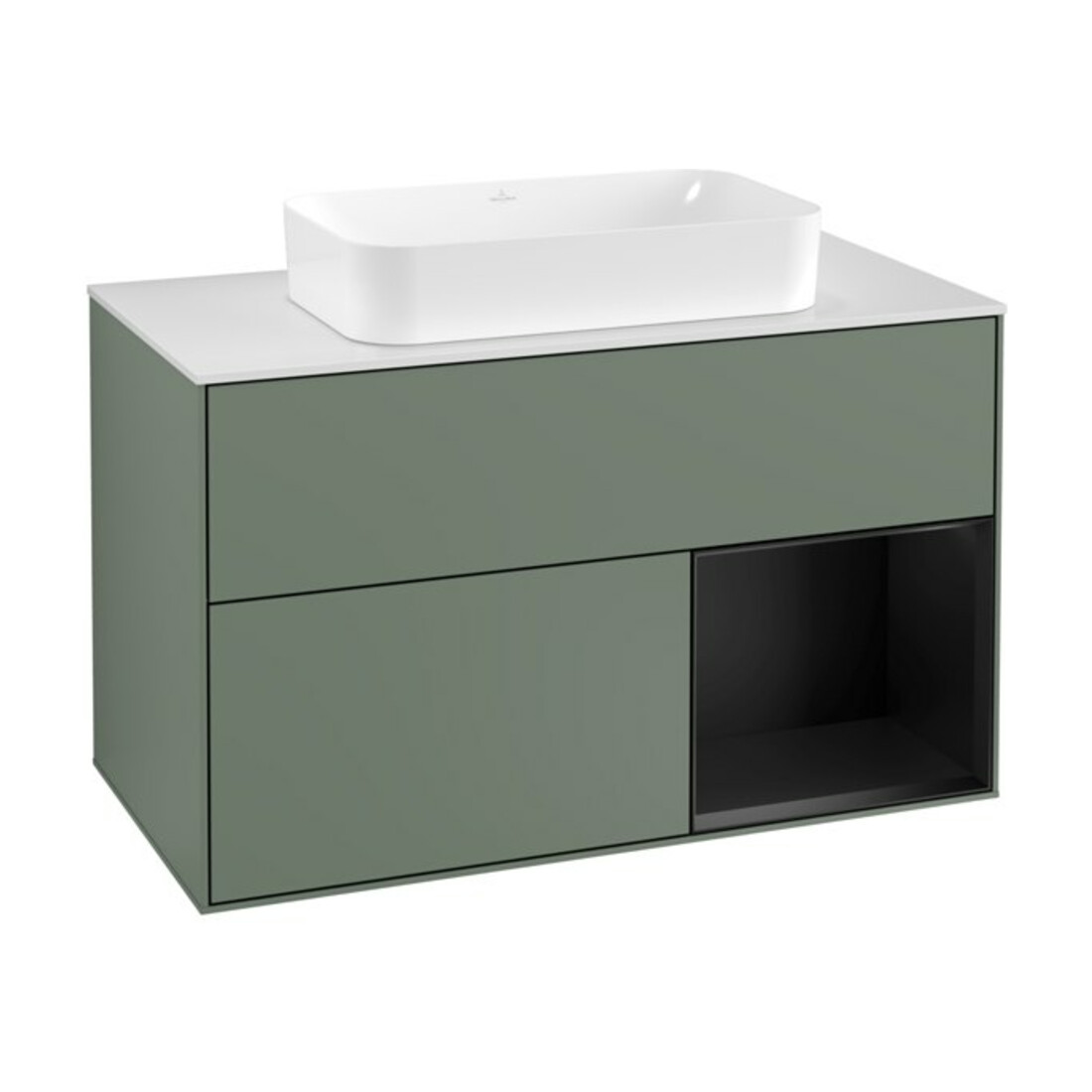 V&B Waschtischunterschrank Wandbeleuchtung Finion 100, Pl w m, Rg re bla m Lac, Oli. m Lac
