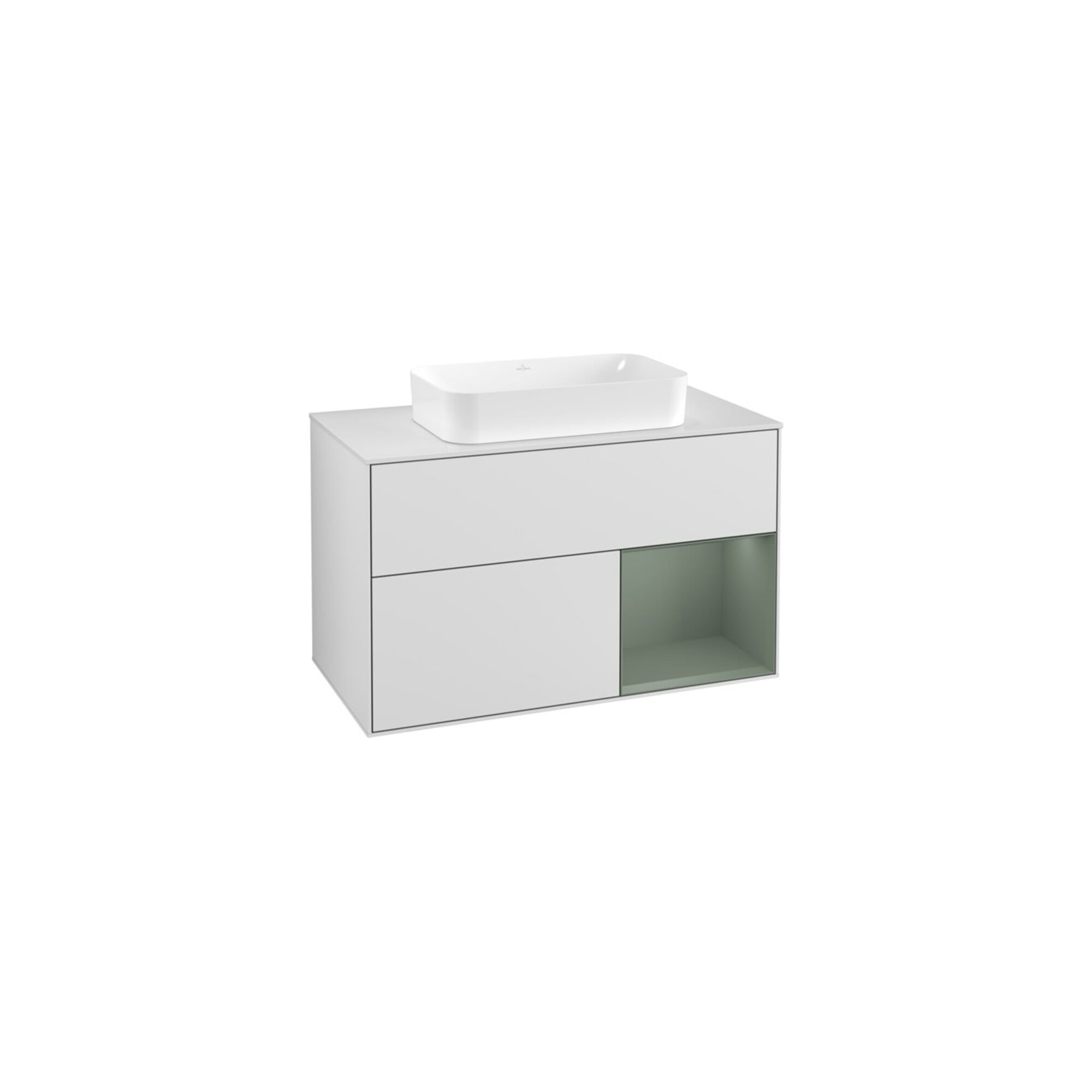 V&B Waschtischunterschrank Wandbeleuchtung Finion 100, Pl w m, Rg re Oli. m Lac, wh. m Lac ; Villeroy & Boch