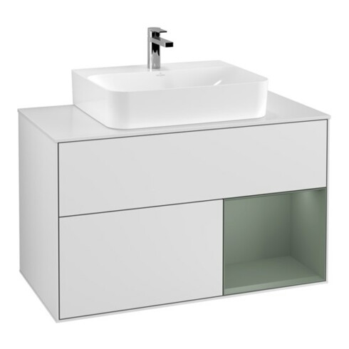 V&B Waschtischunterschrank Wandbeleuchtung Finion 100, Pl w m, Rg re Oli. m Lac, wh. m Lac