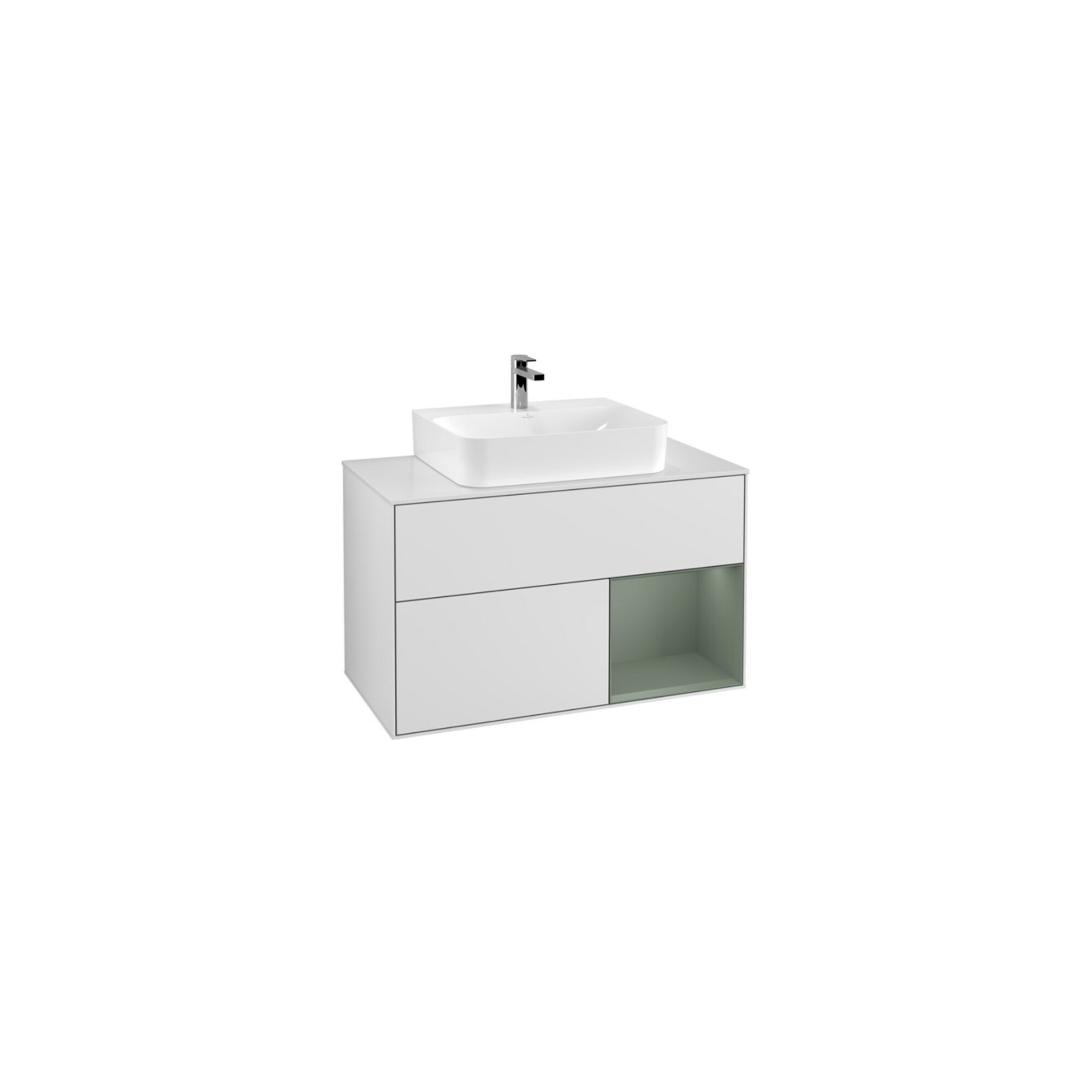 V&B Waschtischunterschrank Wandbeleuchtung Finion 100, Pl w m, Rg re Oli. m Lac, wh. m Lac ; Villeroy & Boch