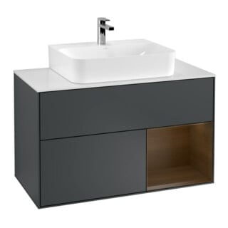 V&B Waschtischunterschrank Wandbeleuchtung Finion 100, Pl w m, Rg re wal ven, md bl. m Lac