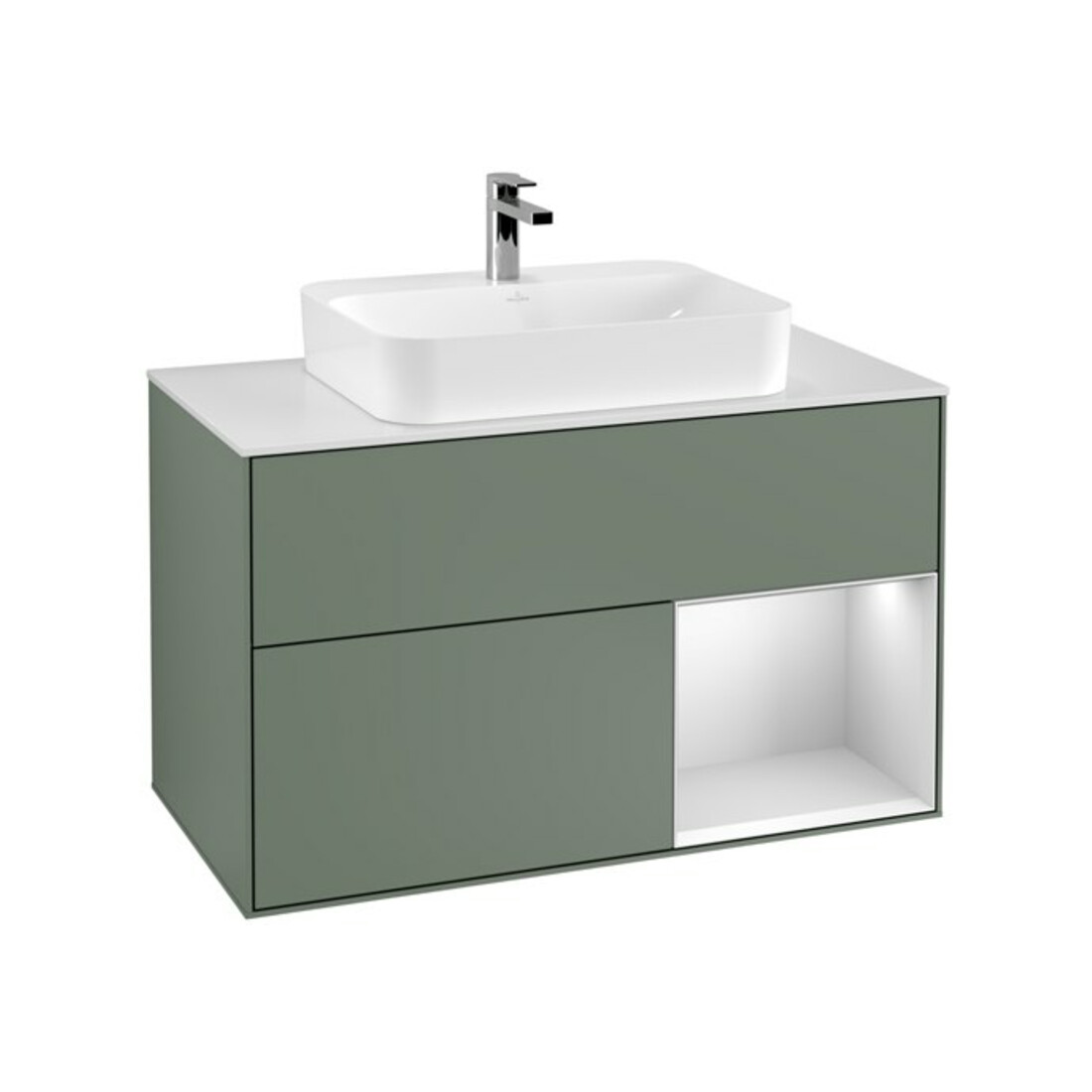 V&B Waschtischunterschrank Wandbeleuchtung Finion 100, Pl w m, Rg re wh. m Lac, Oli. m Lac