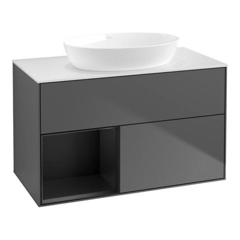 V&B Waschtischunterschrank Wandbeleuchtung Finion 100, Pl wh. m, Reg bla m Lac, Anthrac. m