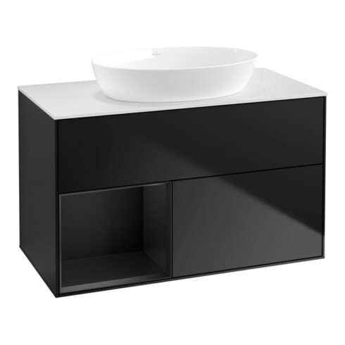 V&B Waschtischunterschrank Wandbeleuchtung Finion 100, Pl wh. m, Reg bla m Lac, bla m Lac