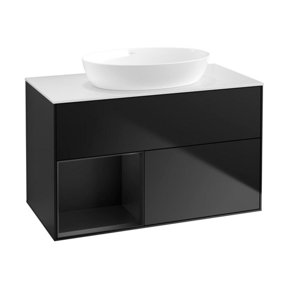 V&B Waschtischunterschrank Wandbeleuchtung Finion 100, Pl wh. m, Reg bla m Lac, bla m Lac