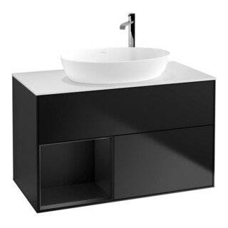V&B Waschtischunterschrank Wandbeleuchtung Finion 100, Pl wh. m, Reg bla m Lac, bla m Lac