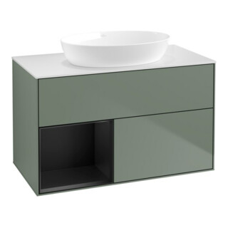 V&B Waschtischunterschrank Wandbeleuchtung Finion 100, Pl wh. m, Reg bla m Lac, Oli. m Lac