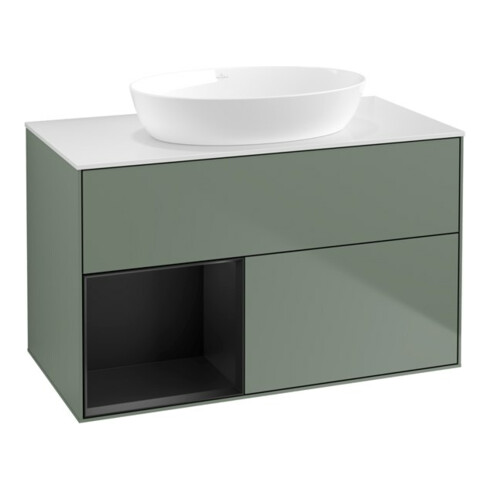 V&B Waschtischunterschrank Wandbeleuchtung Finion 100, Pl wh. m, Reg bla m Lac, Oli. m Lac