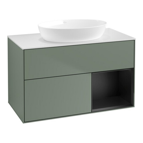 V&B Waschtischunterschrank Wandbeleuchtung Finion 100, Pl wh. m, Reg bla m Lac, Oli. m Lac