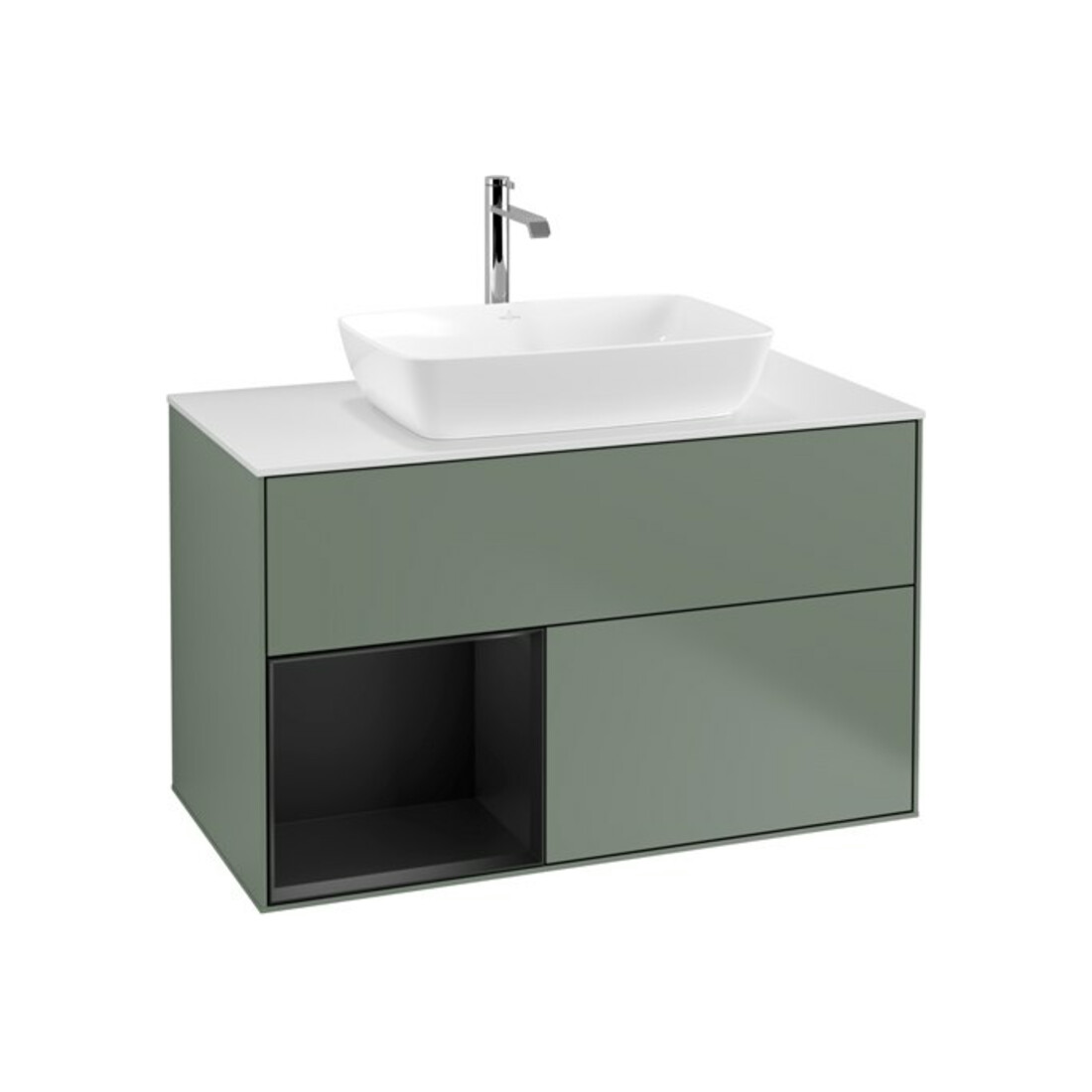 V&B Waschtischunterschrank Wandbeleuchtung Finion 100, Pl wh. m, Reg bla m Lac, Oli. m Lac