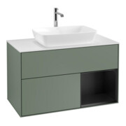 V&B Waschtischunterschrank Wandbeleuchtung Finion 100, Pl wh. m, Reg bla m Lac, Oli. m Lac