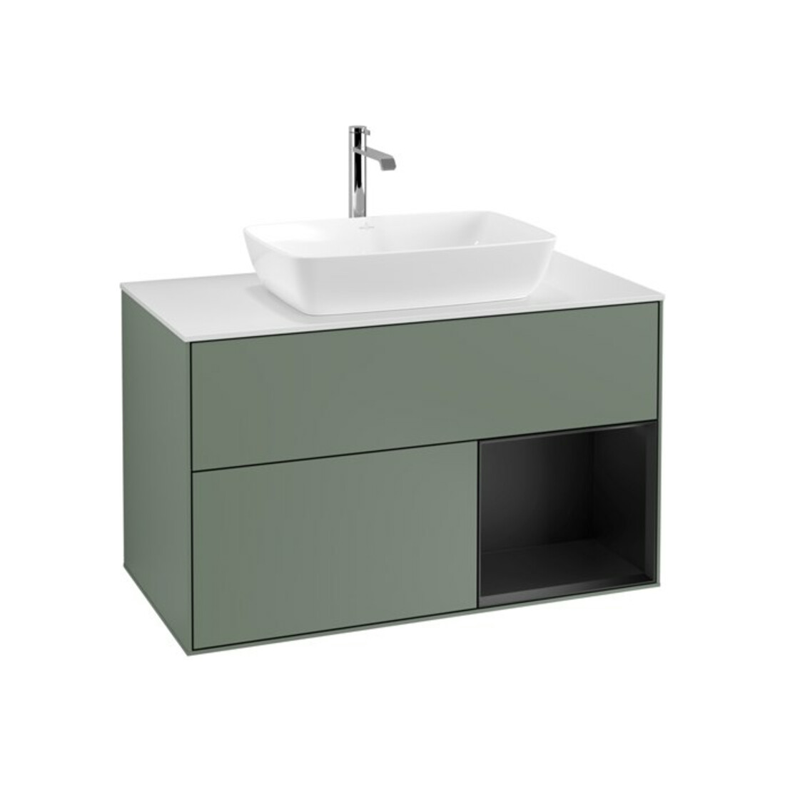 V&B Waschtischunterschrank Wandbeleuchtung Finion 100, Pl wh. m, Reg bla m Lac, Oli. m Lac