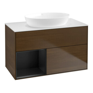 V&B Waschtischunterschrank Wandbeleuchtung Finion 100, Pl wh. m, Reg bla m Lac, wal ven
