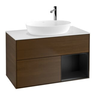 V&B Waschtischunterschrank Wandbeleuchtung Finion 100, Pl wh. m, Reg bla m Lac, wal ven