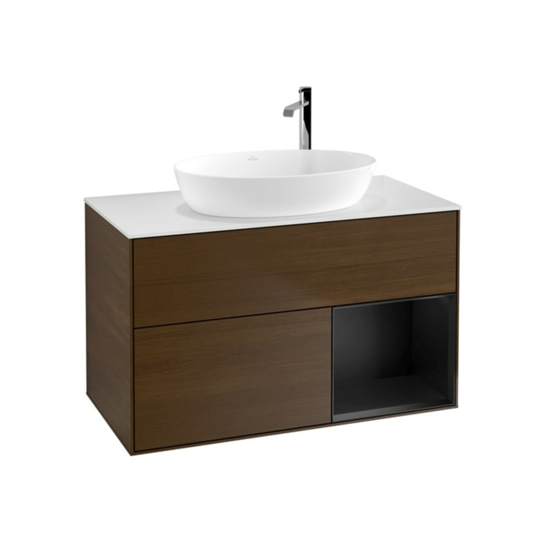 V&B Waschtischunterschrank Wandbeleuchtung Finion 100, Pl wh. m, Reg bla m Lac, wal ven