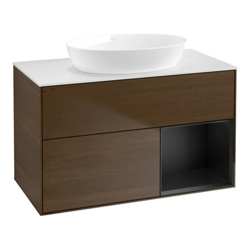 V&B Waschtischunterschrank Wandbeleuchtung Finion 100, Pl wh. m, Reg bla m Lac, wal ven