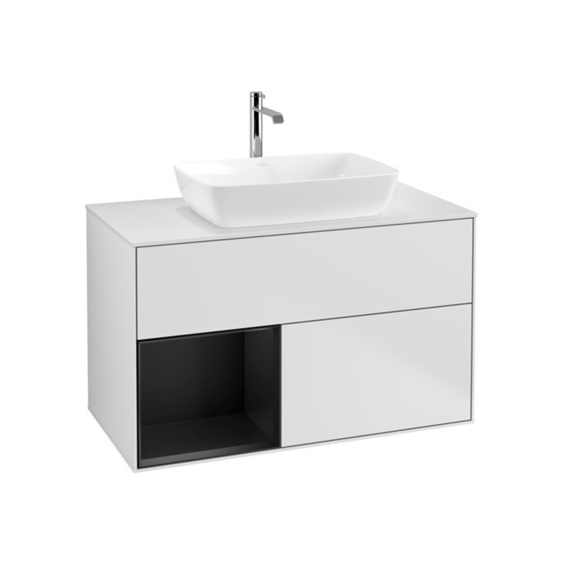 V&B Waschtischunterschrank Wandbeleuchtung Finion 100, Pl wh. m, Reg bla m Lac, wh. m Lac