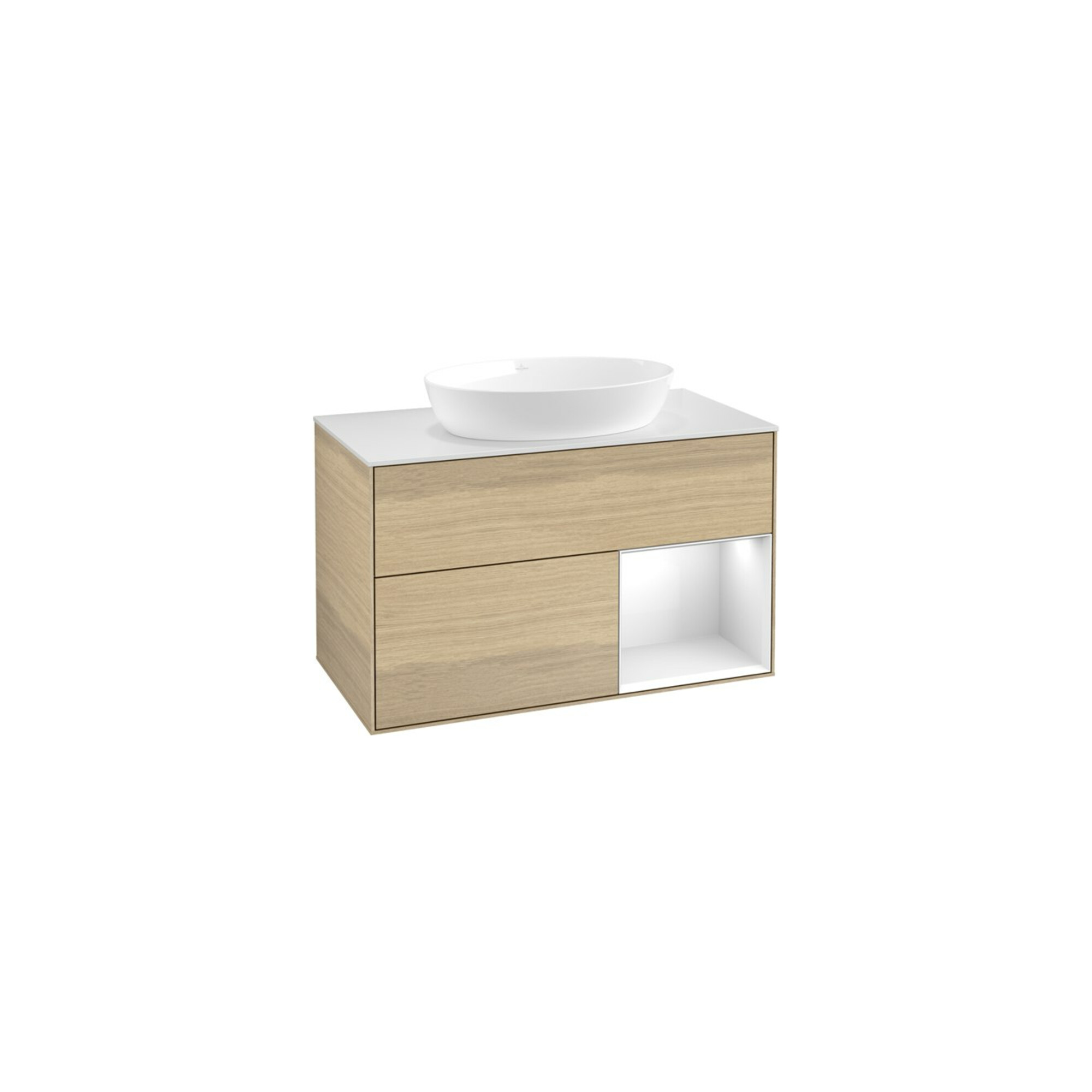 V&B Waschtischunterschrank Wandbeleuchtung Finion 100, Pl wh. m, Reg glo wh. Lac, Oa ven ; Villeroy & Boch