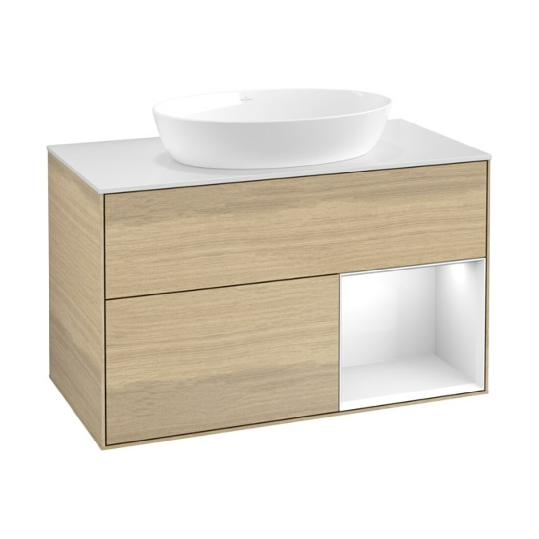 V&B Waschtischunterschrank Wandbeleuchtung Finion 100, Pl wh. m, Reg glo wh. Lac, Oa ven