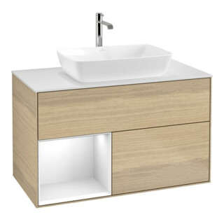 V&B Waschtischunterschrank Wandbeleuchtung Finion 100, Pl wh. m, Reg glo wh. Lac, Oa ven