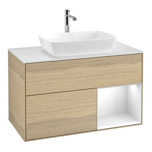 V&B Waschtischunterschrank Wandbeleuchtung Finion 100, Pl wh. m, Reg glo wh. Lac, Oa ven