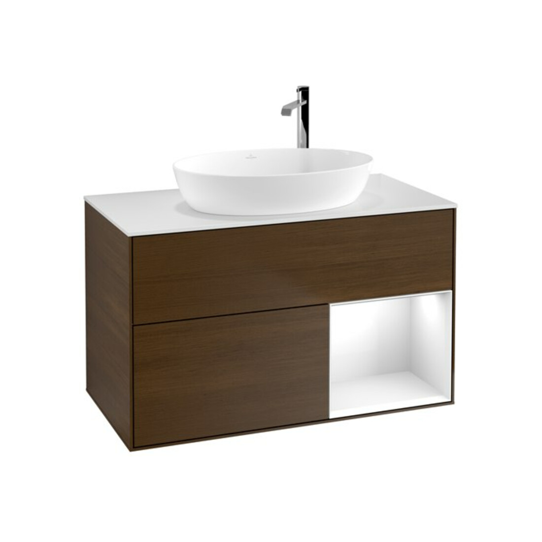 V&B Waschtischunterschrank Wandbeleuchtung Finion 100, Pl wh. m, Reg glo wh. Lac, wal ven
